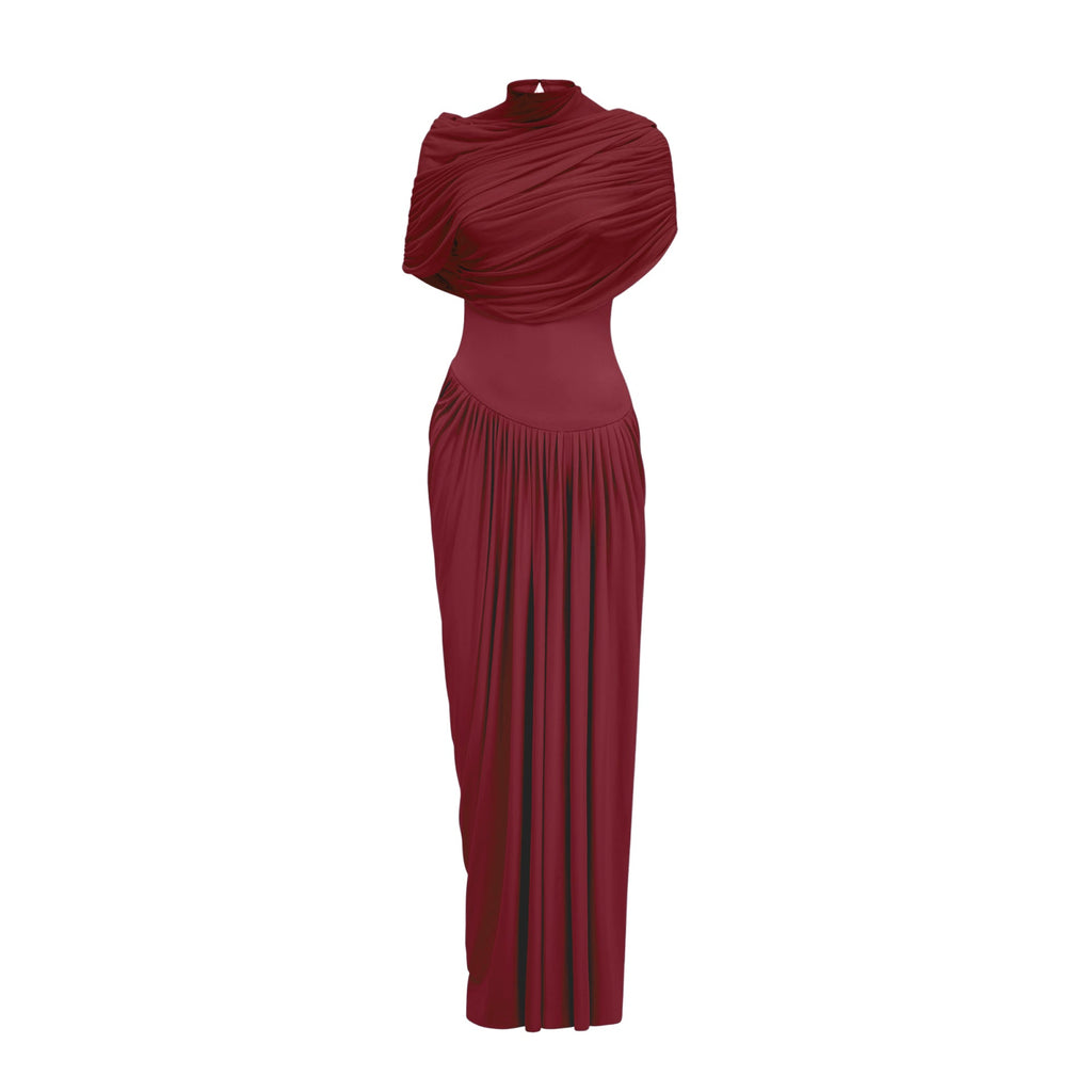 Asymmetric Pleated Maxi Dress