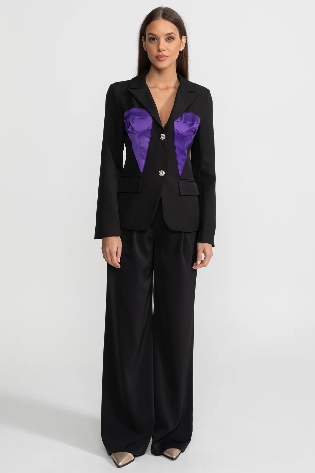 Kontrast Panelleri Detaylı  Panelli Blazer Ceket