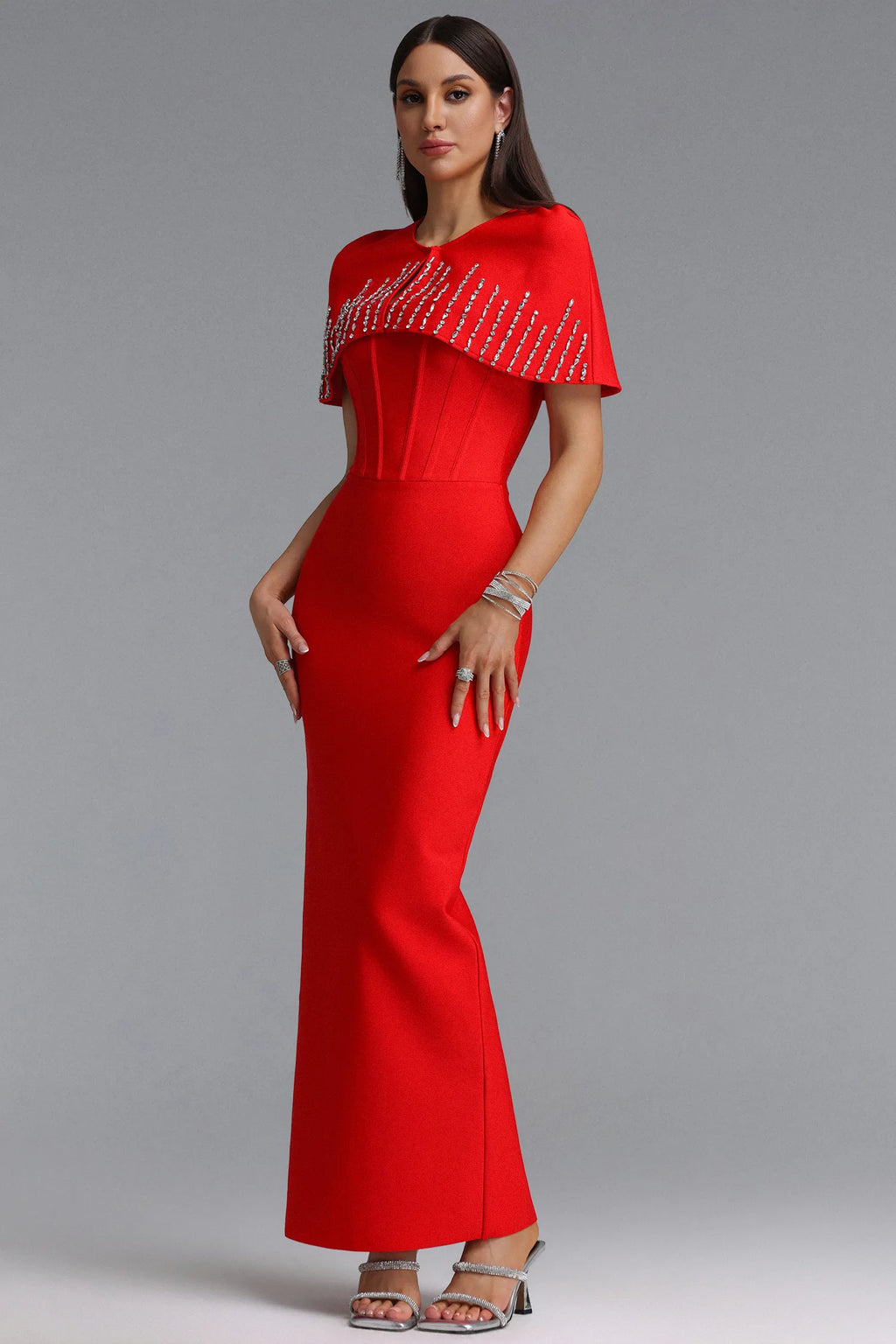 Frace Taşlı  Kırmızı Bandaj Premium Maxi Elbise