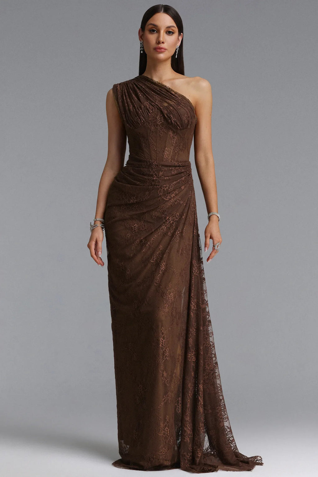 Finchie Büzgülü Dantel  Örme Premium Maksi Elbise