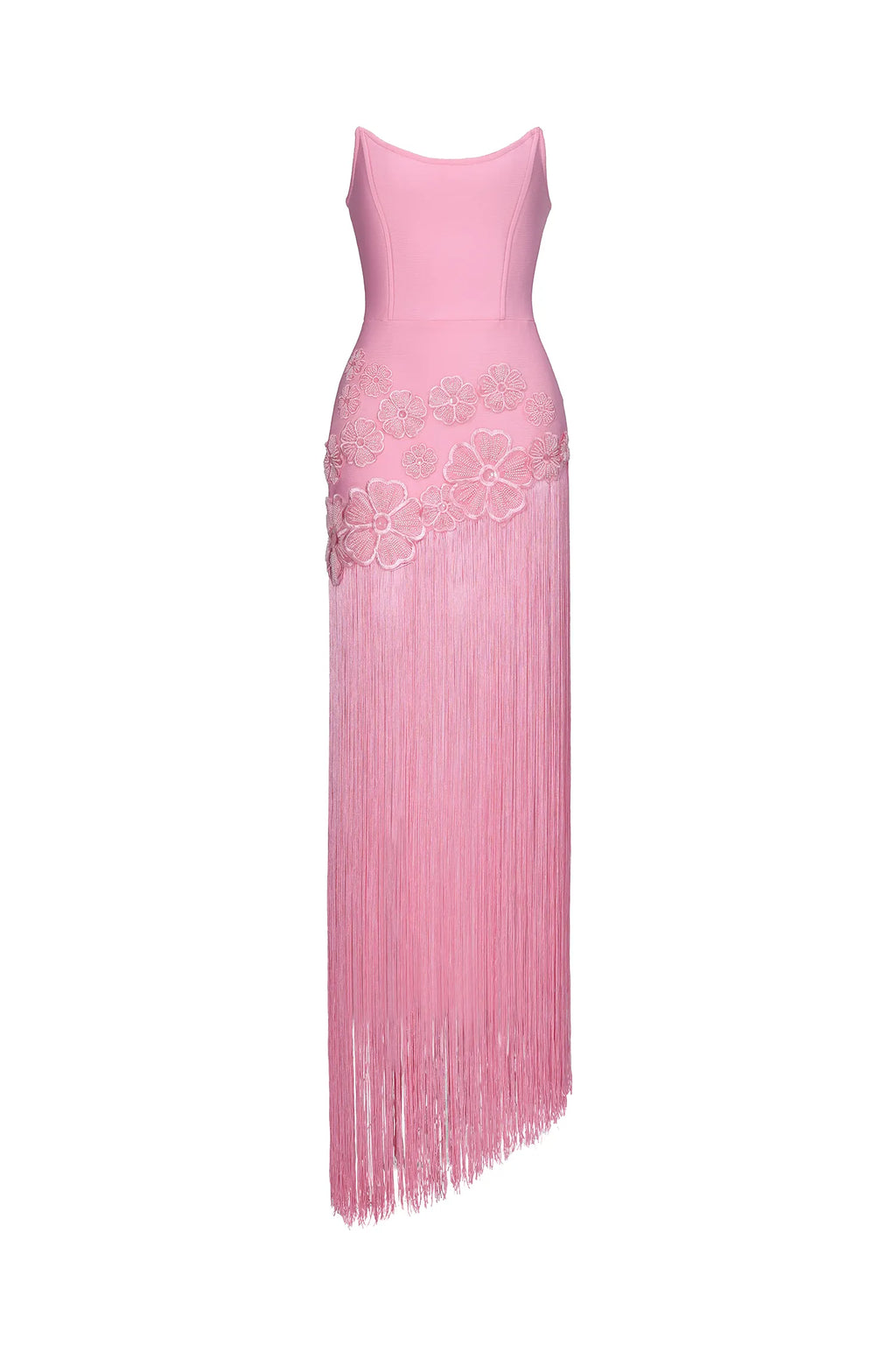 Pinky Çiçek Desenli Püsküllü Bandaj Premium Maxi Elbise