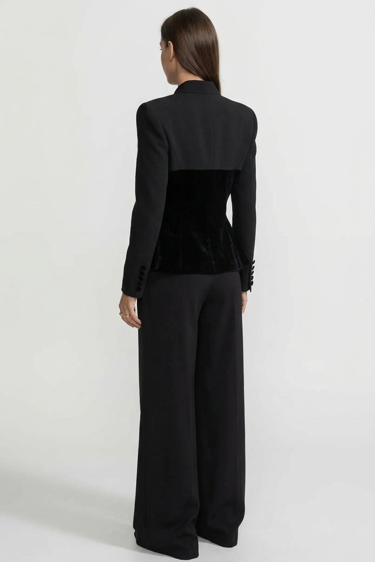 Kadife Korse-stil Paneller Detaylı Uzun Kollu Blazer Ceket