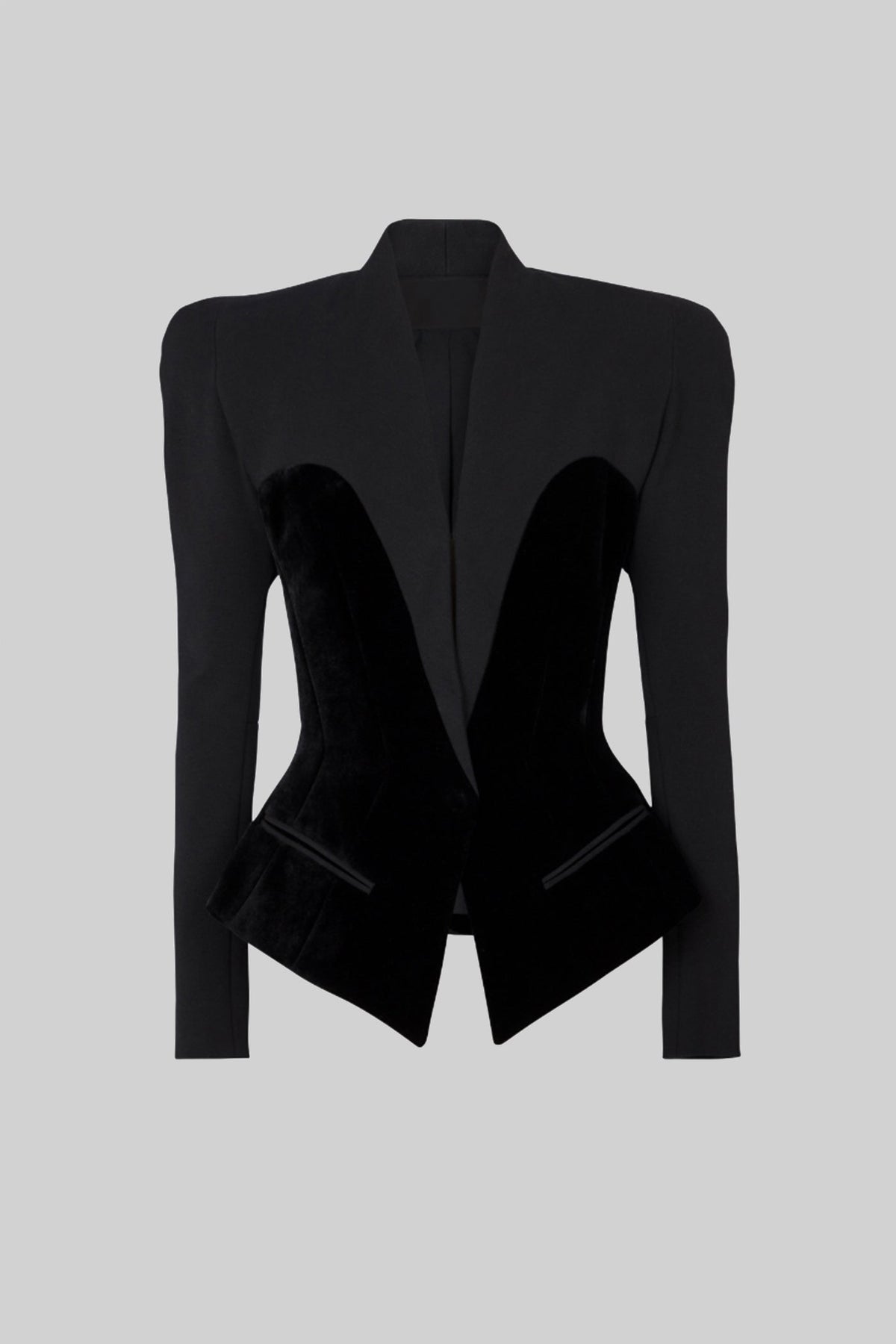 Kadife Korse-stil Paneller Detaylı Uzun Kollu Blazer Ceket