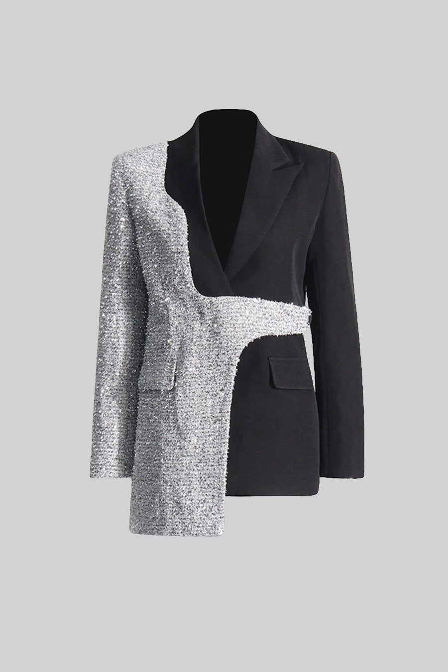 Asimetrik  Detaylı Modern Çift Renkli Blazer Ceket