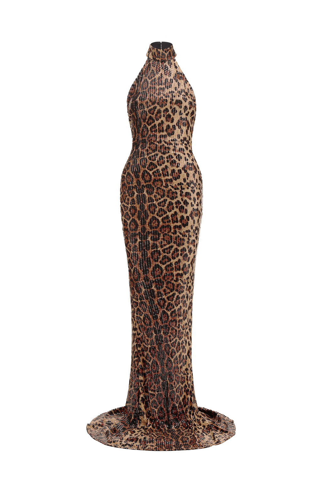 Glamorous Leopar Desenli Payetli Premium Maxi Elbise