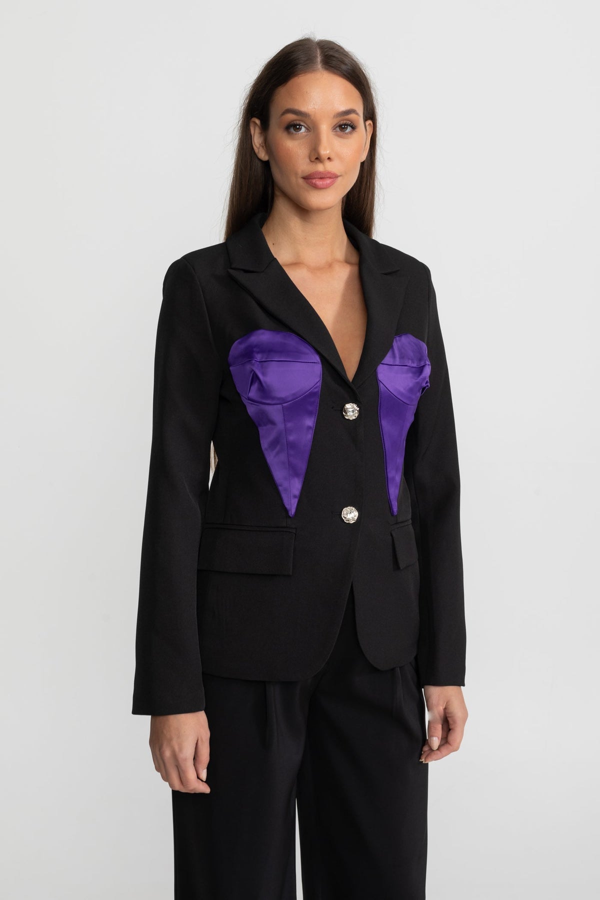 Kontrast Panelleri Detaylı  Panelli Blazer Ceket